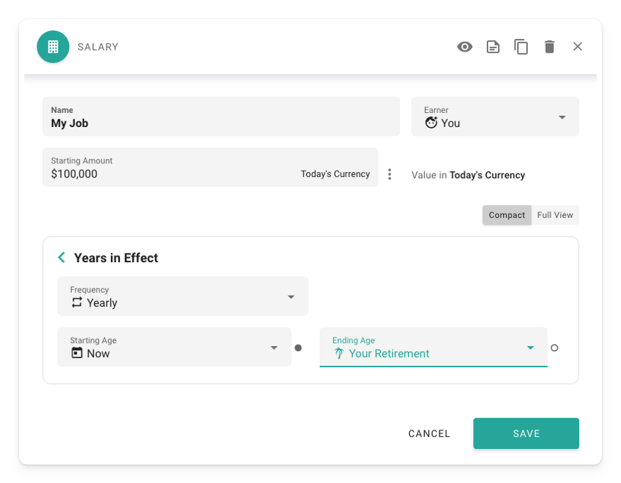 ProjectionLab - Income Screen